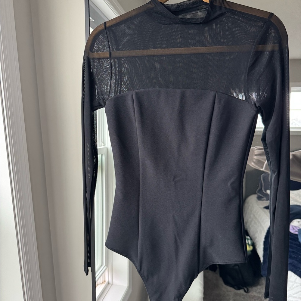 Abercrombie & Fitch Black Sheer Fitted Bodysuit